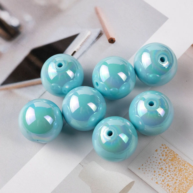 Colorful Straight Hole Colorful Plated AB Acrylic Round Beads-50PCS