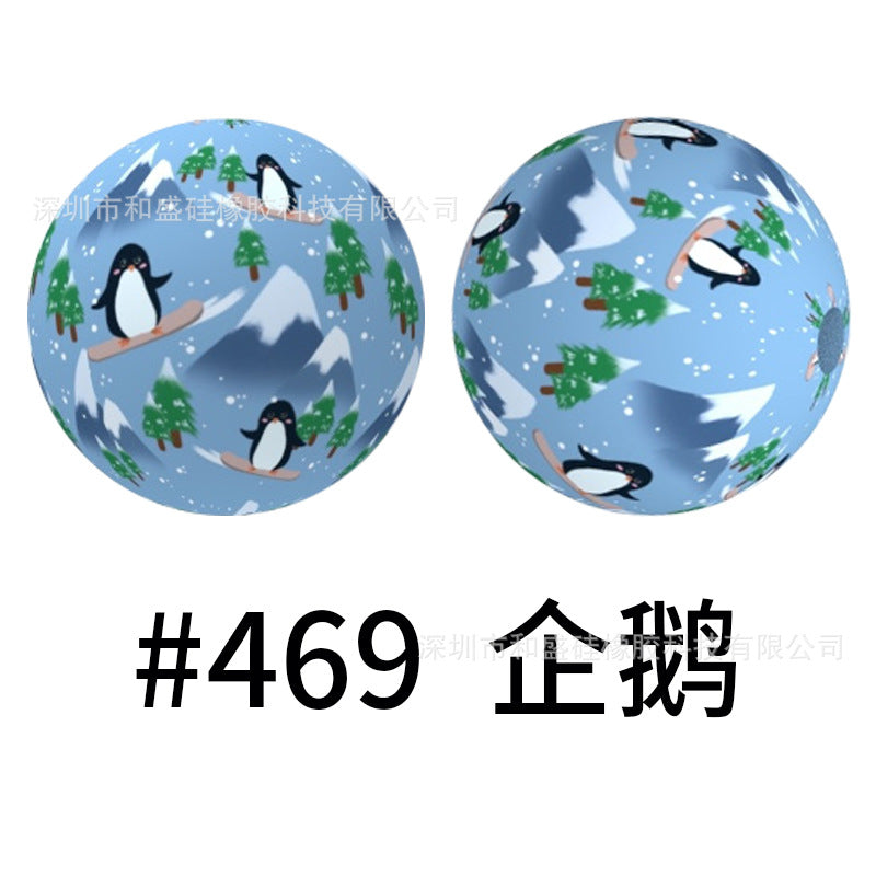 16mm Colorful Silicone Water Transfer Beads Print Silicone Beads-50PCS