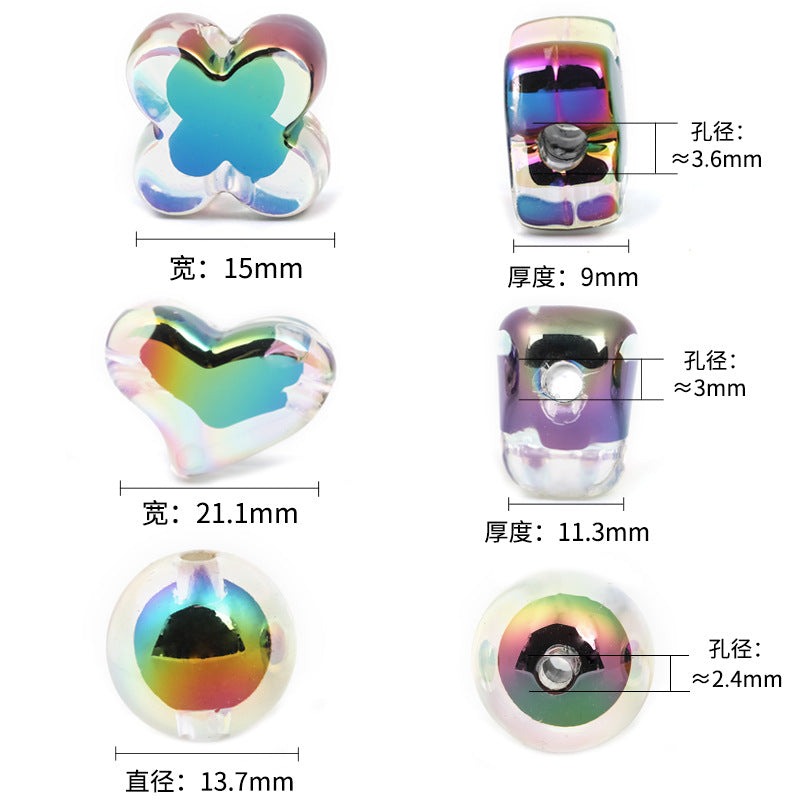 UV Plating Love Heart Plastic Acrylic Beads-50PCS