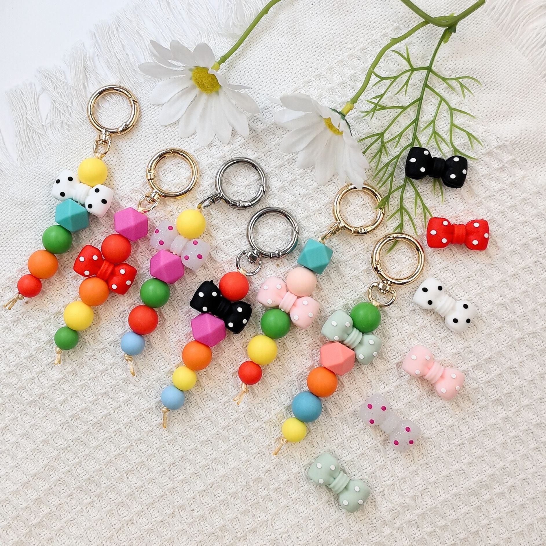 3D Black Dot Red Dot Bow New Three-dimensional Silicone Cute Cartoon DYI Beads-10PCS
