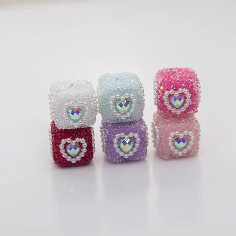 Acrylic Solid Blocks Wrapped in Diamonds, Pearls, Love DIY Sugar Straight Hole Bead String-5PCS