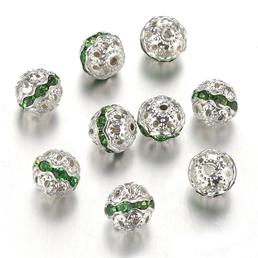 8-10mm Hollow Rhinestone Spherical DIY Spacer Beads-100PCS