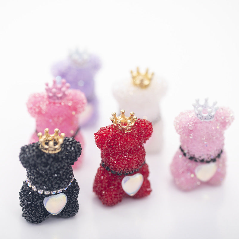 Creative Acrylic Full Diamond Sugar Crown Bear Pen Cap Beads-2PCS