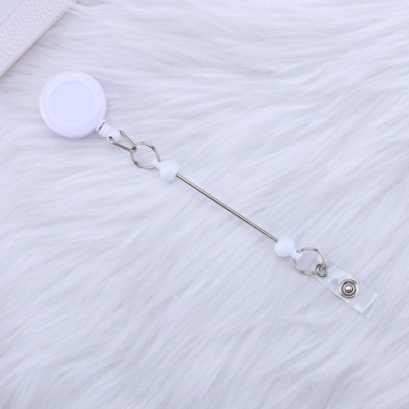 Creative Beadable Badge Reels Identification Easy To Pull Buckle DIY Beaded Plastic Keychain-2PCS