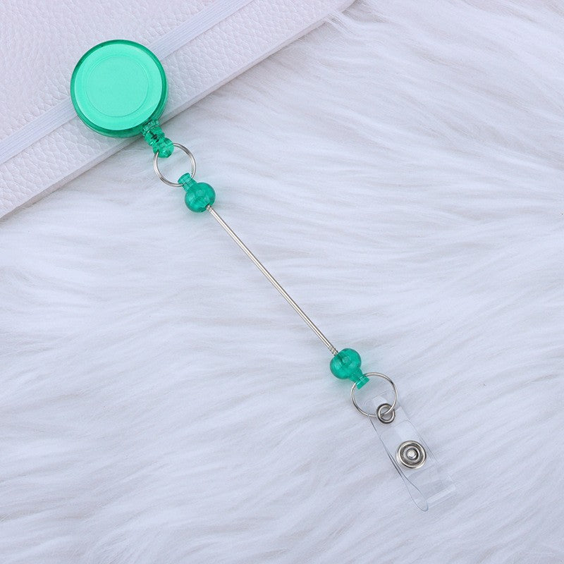 Creative Beadable Badge Reels Identification Easy To Pull Buckle DIY Beaded Plastic Keychain-2PCS