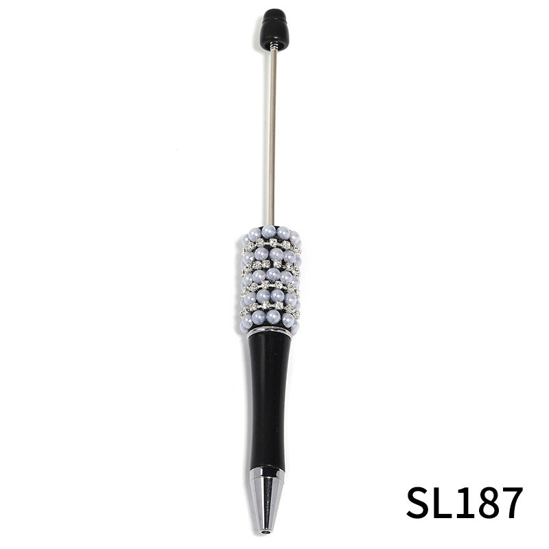 Creative Beadable Pen with Multicolor Pearls and Rhinestone Chains Plastic Rotating Ballpoint Pen-5PCS