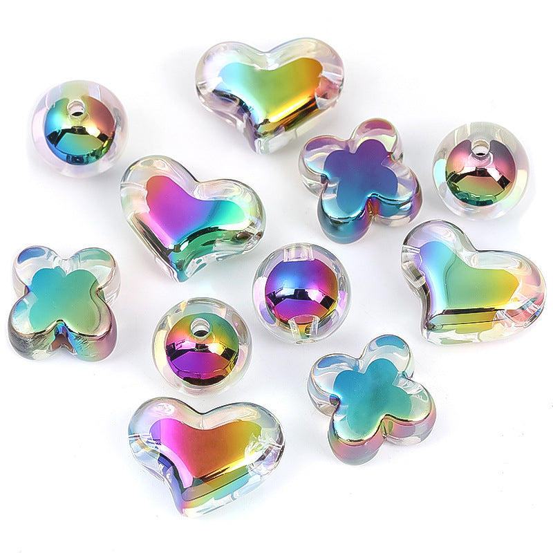 UV Plating Love Heart Plastic Acrylic Beads-50PCS