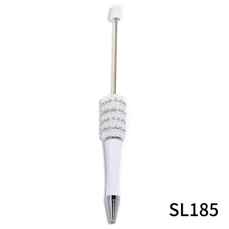 Creative Beadable Pen with Multicolor Pearls and Rhinestone Chains Plastic Rotating Ballpoint Pen-5PCS