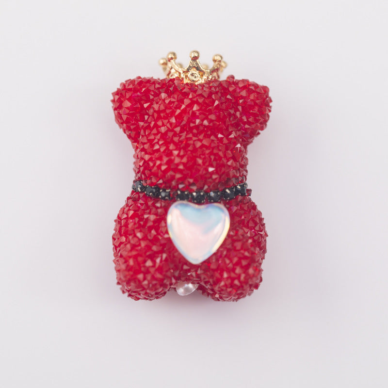 Creative Acrylic Full Diamond Sugar Crown Bear Pen Cap Beads-2PCS
