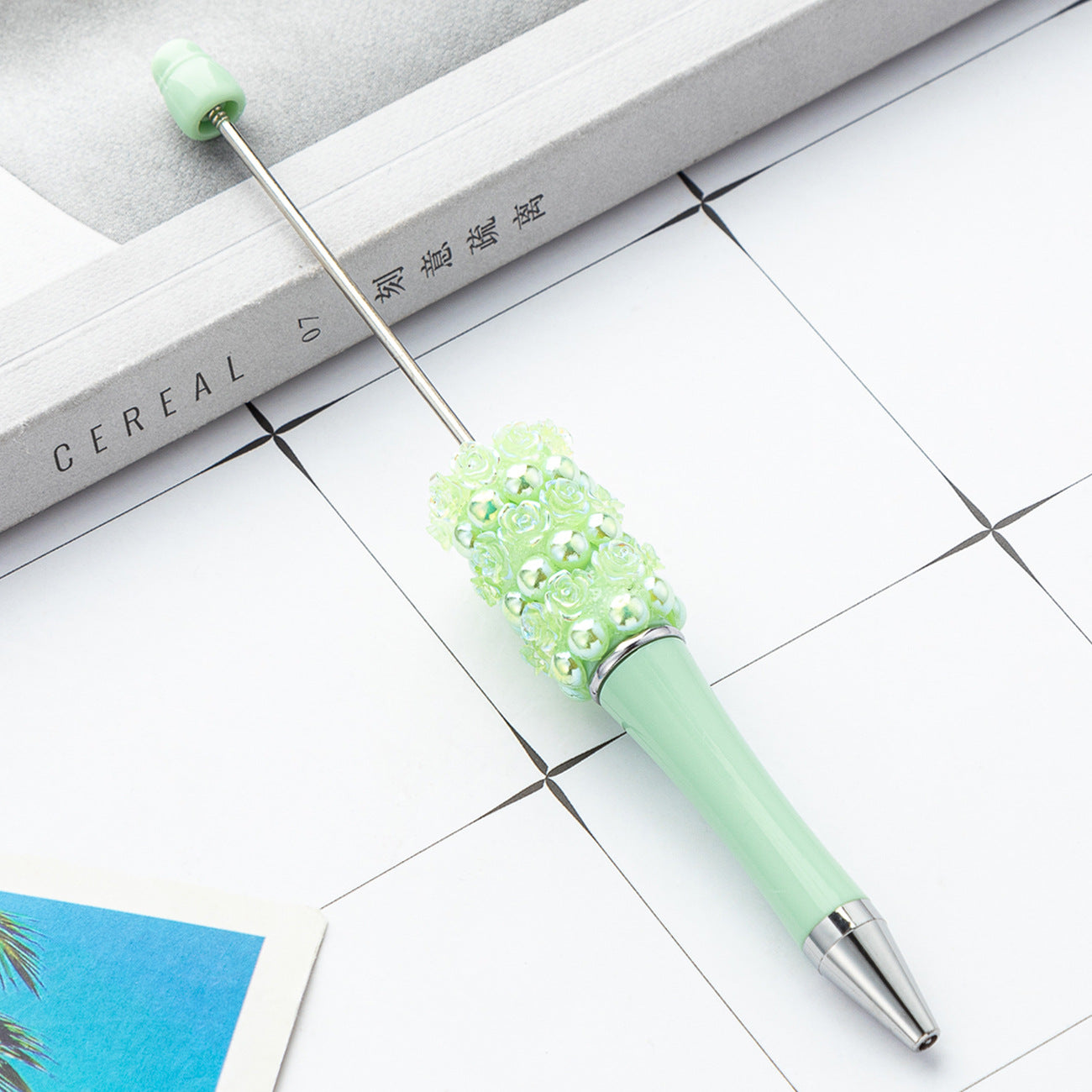 Creative Beadable Pens Rose Flower Handmade Stickers Multi-color Rotating Ballpoint Pens-1PCS