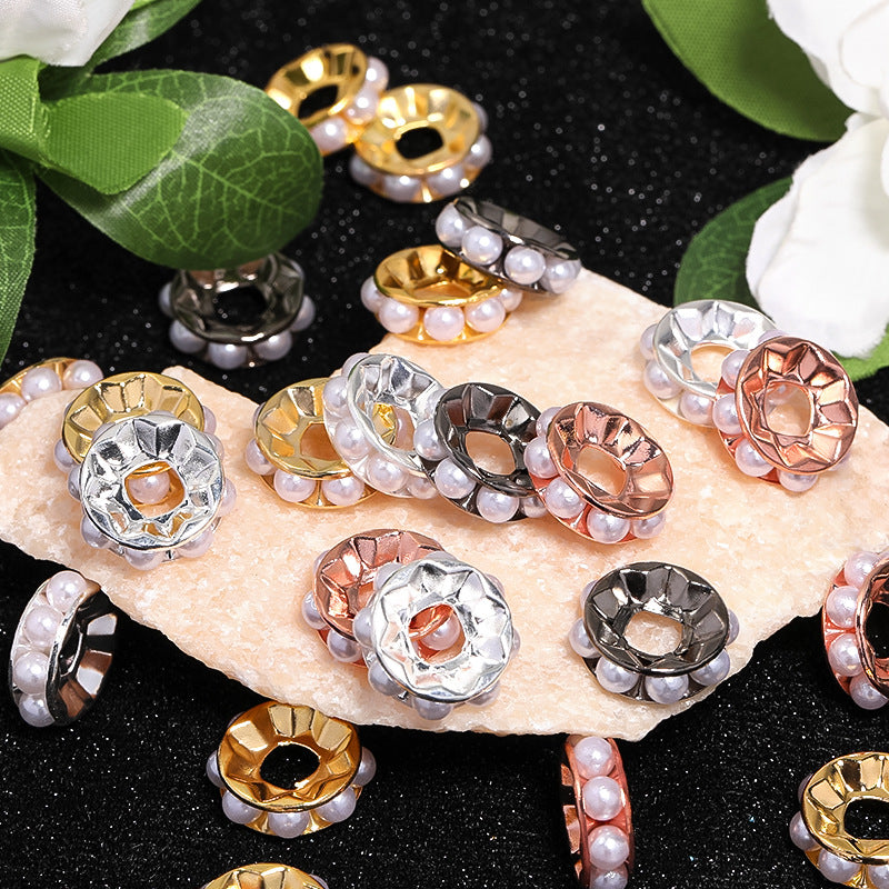 17mm Pearl Round Straight Edge Diamond Ring Metal Spacer Beads-100PCS