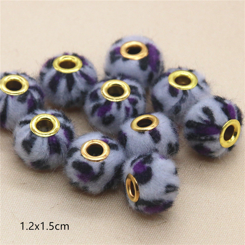 Straight Hole Leopard Print Cloth Fur Ball Beads Loose Beads Fabric Separator Beads-100PCS