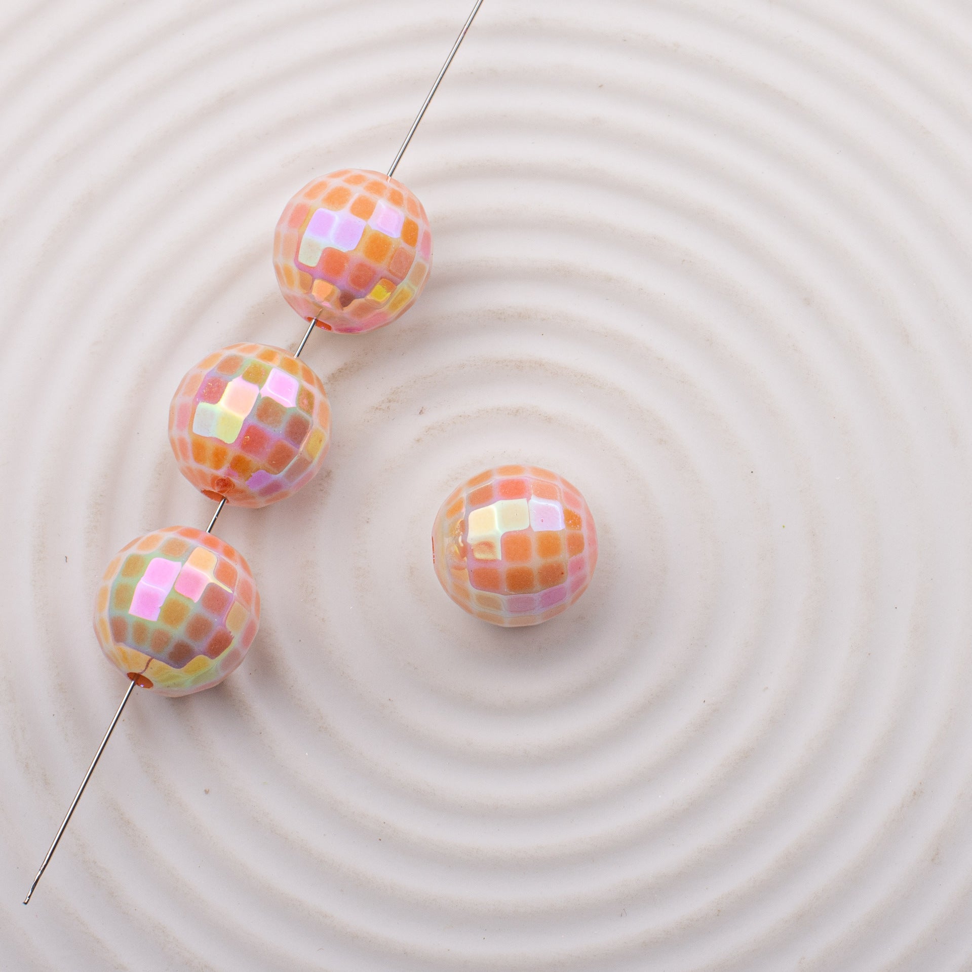 AB Color-plated Color-plated Acrylic Cut Surface Round Beads 16mm Lattice Beads-50PCS