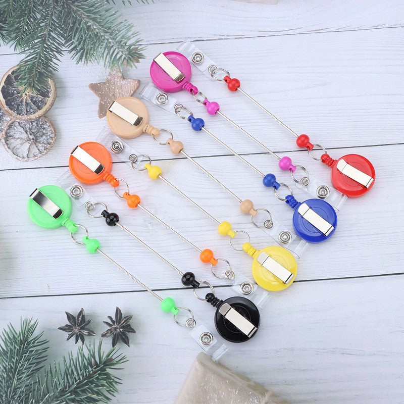 Creative Beadable Badge Reels Identification Easy To Pull Buckle DIY Beaded Plastic Keychain-2PCS