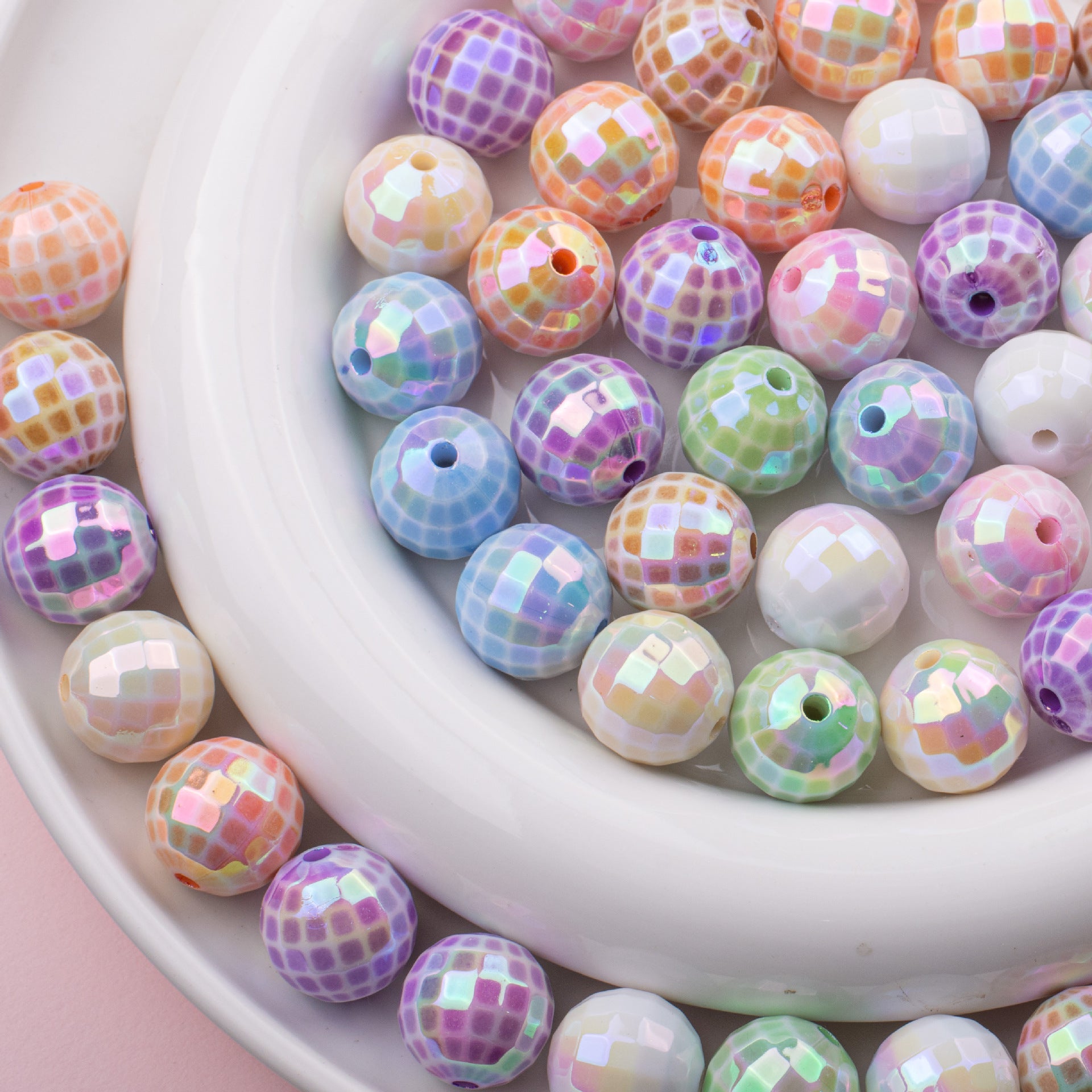 AB Color-plated Color-plated Acrylic Cut Surface Round Beads 16mm Lattice Beads-50PCS