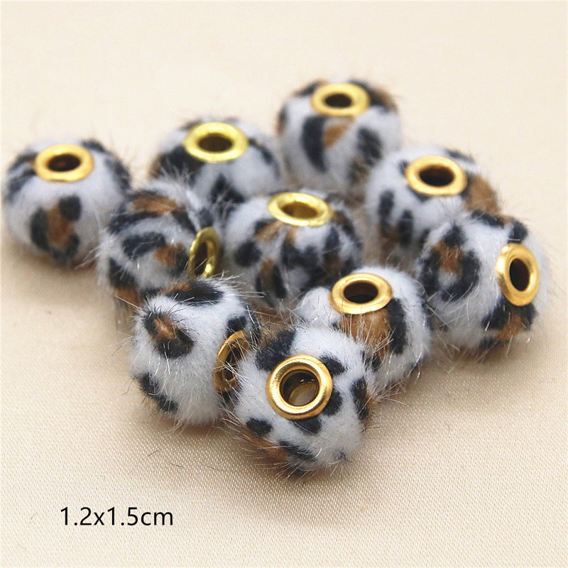 Straight Hole Leopard Print Cloth Fur Ball Beads Loose Beads Fabric Separator Beads-100PCS