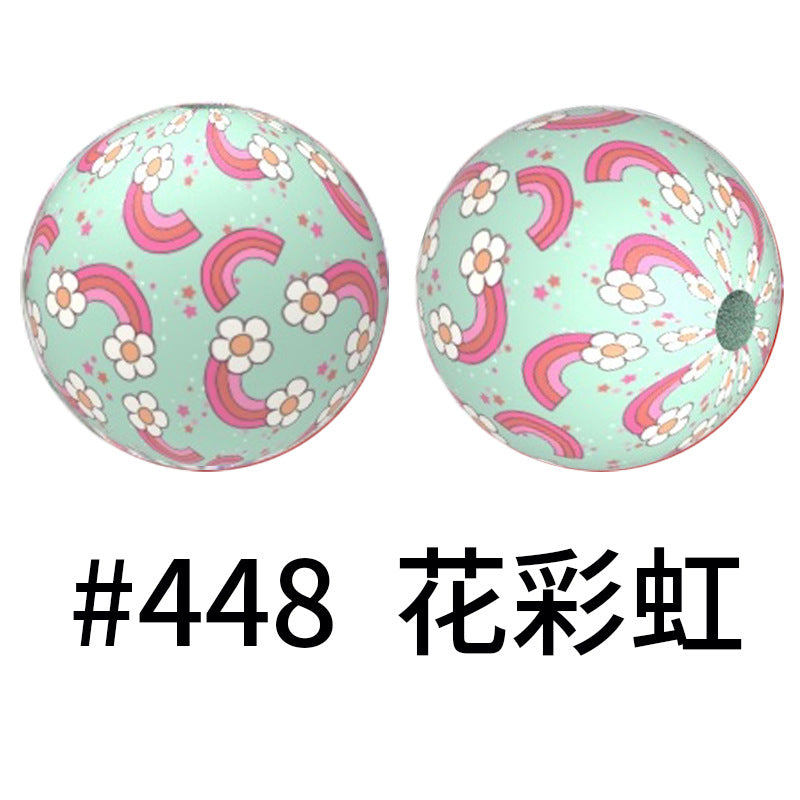 16mm Colorful Silicone Water Transfer Beads Print Silicone Beads-50PCS