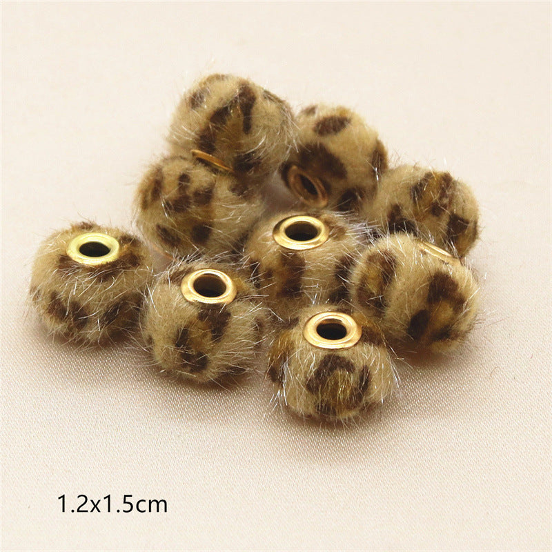 Straight Hole Leopard Print Cloth Fur Ball Beads Loose Beads Fabric Separator Beads-100PCS