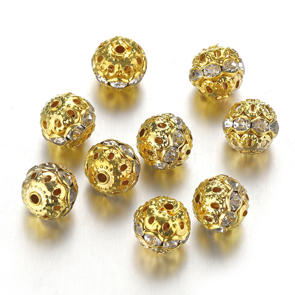 8-10mm Hollow Rhinestone Spherical DIY Spacer Beads-100PCS