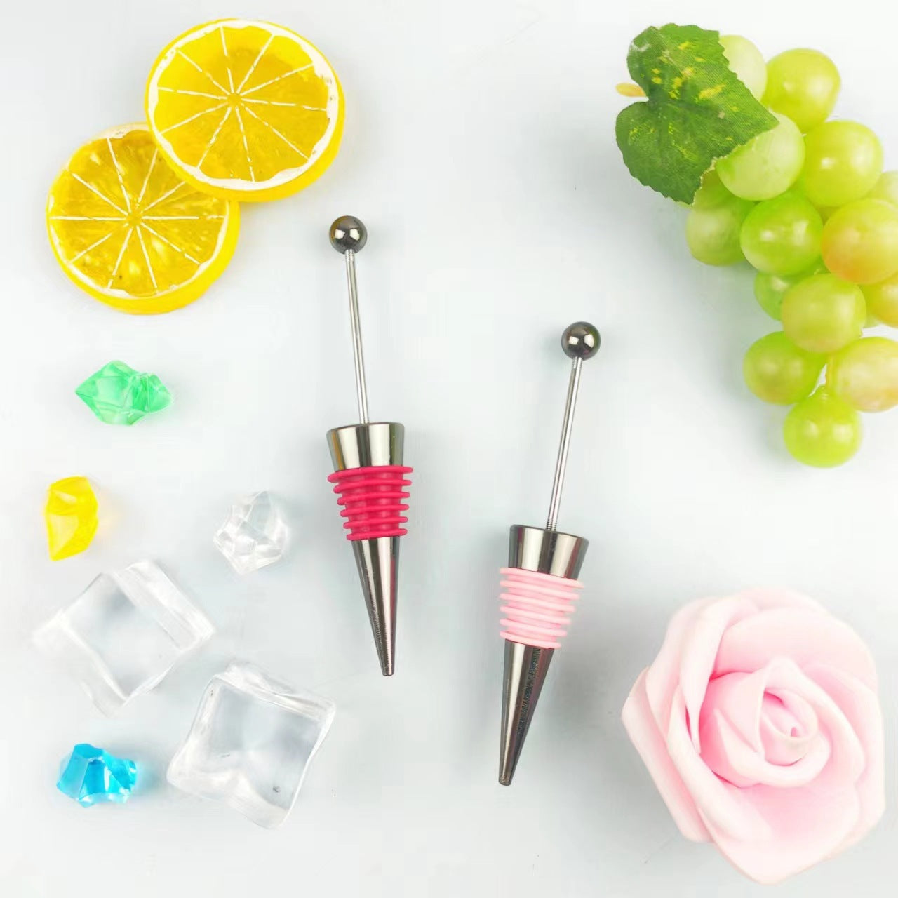 Creative Beadable Utensils DIY Zinc Alloy Gun Black Red Wine Stopper-2PCS