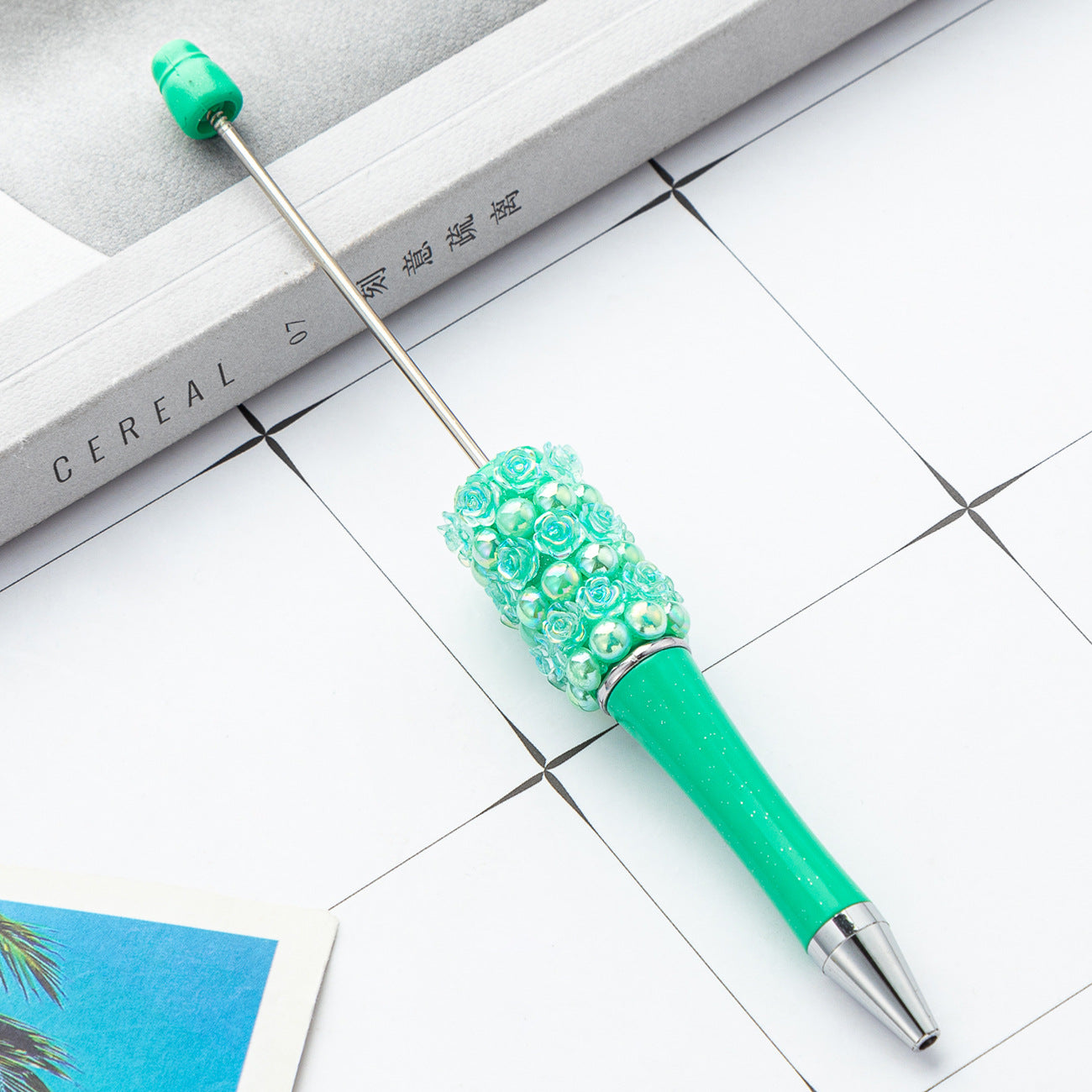 Creative Beadable Pens Rose Flower Handmade Stickers Multi-color Rotating Ballpoint Pens-1PCS