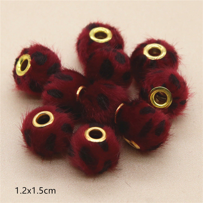 Straight Hole Leopard Print Cloth Fur Ball Beads Loose Beads Fabric Separator Beads-100PCS