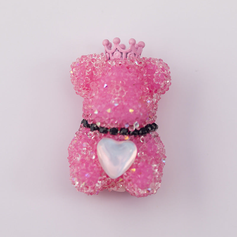 Creative Acrylic Full Diamond Sugar Crown Bear Pen Cap Beads-2PCS
