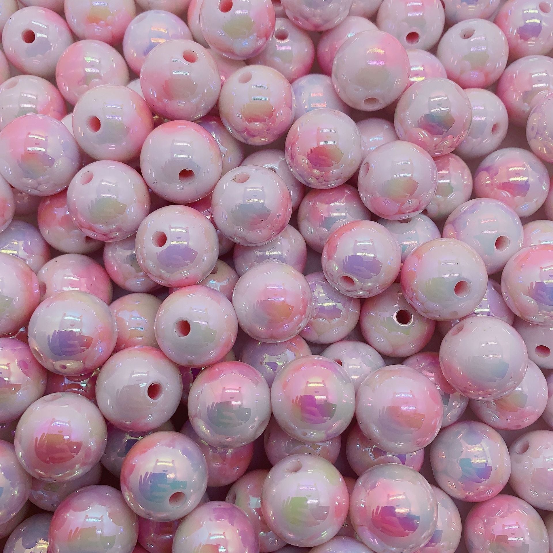 16mm color-plated uv printing love heart straight hole round Beads-50PCS