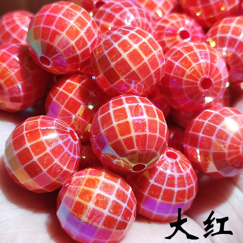 Creative Colorful Plaid Acrylic Beads-50PCS