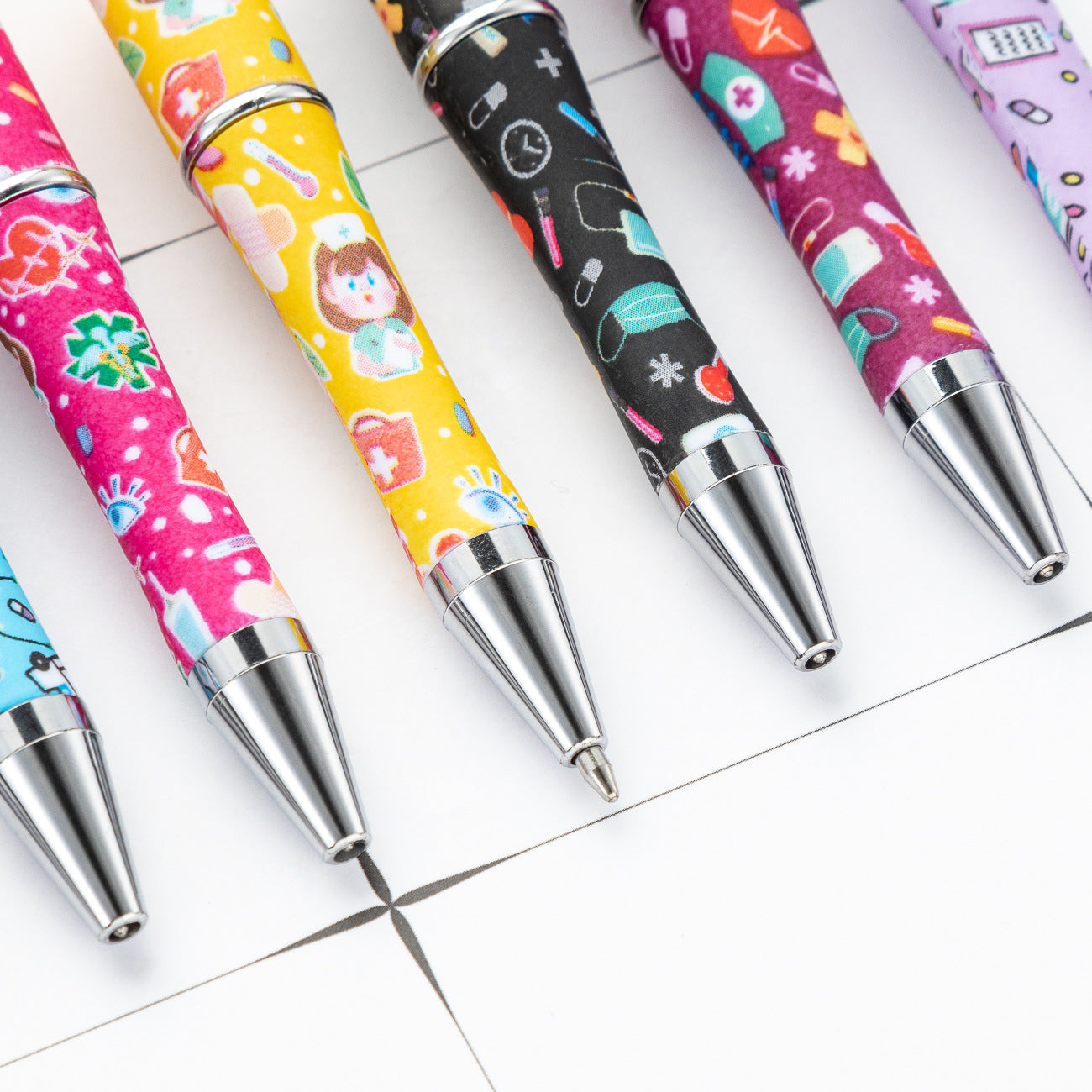 Creative Beadable Pen Nurses Printed DIY Plastic Pen-5PCS