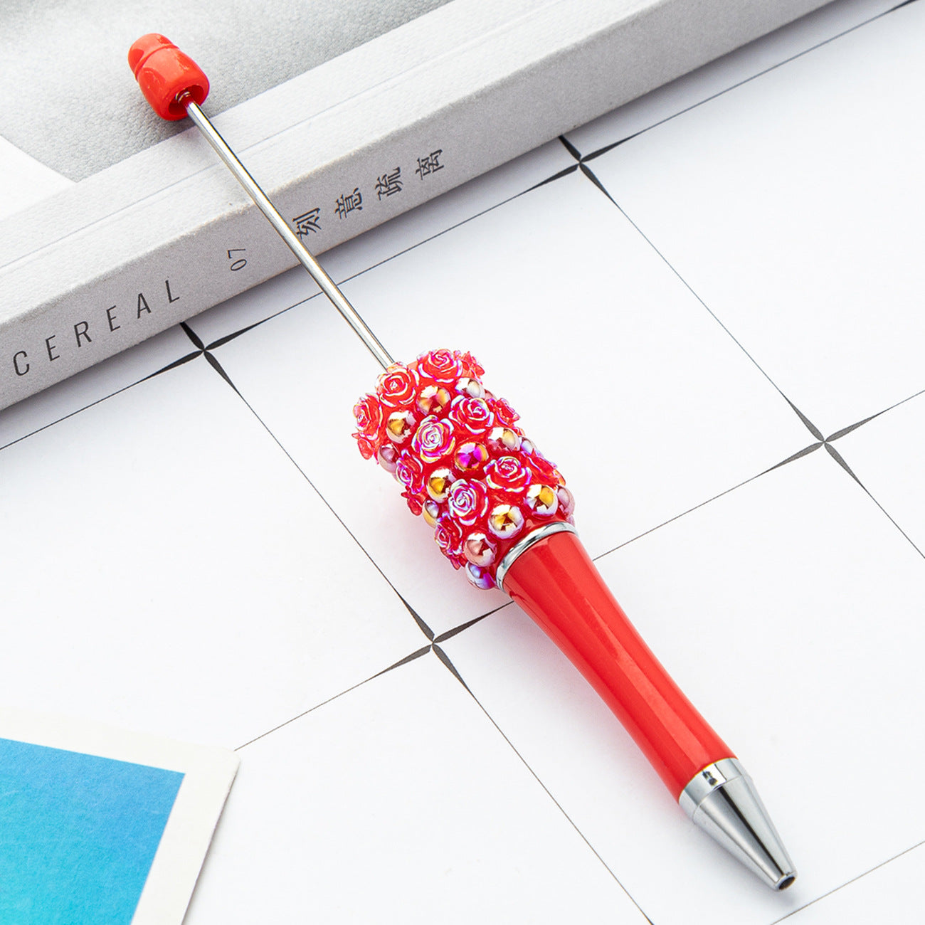 Creative Beadable Pens Rose Flower Handmade Stickers Multi-color Rotating Ballpoint Pens-1PCS