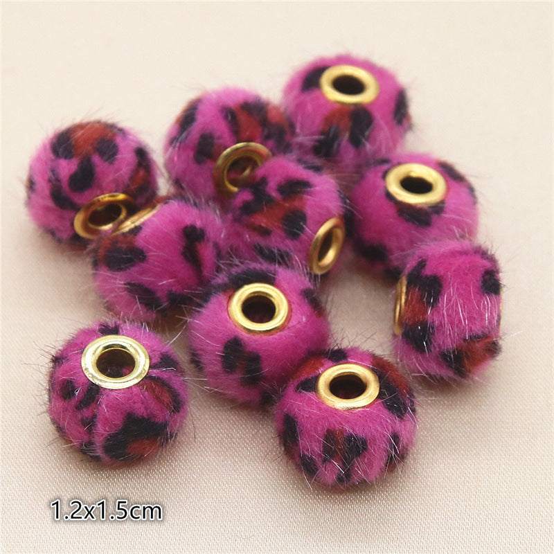 Straight Hole Leopard Print Cloth Fur Ball Beads Loose Beads Fabric Separator Beads-100PCS