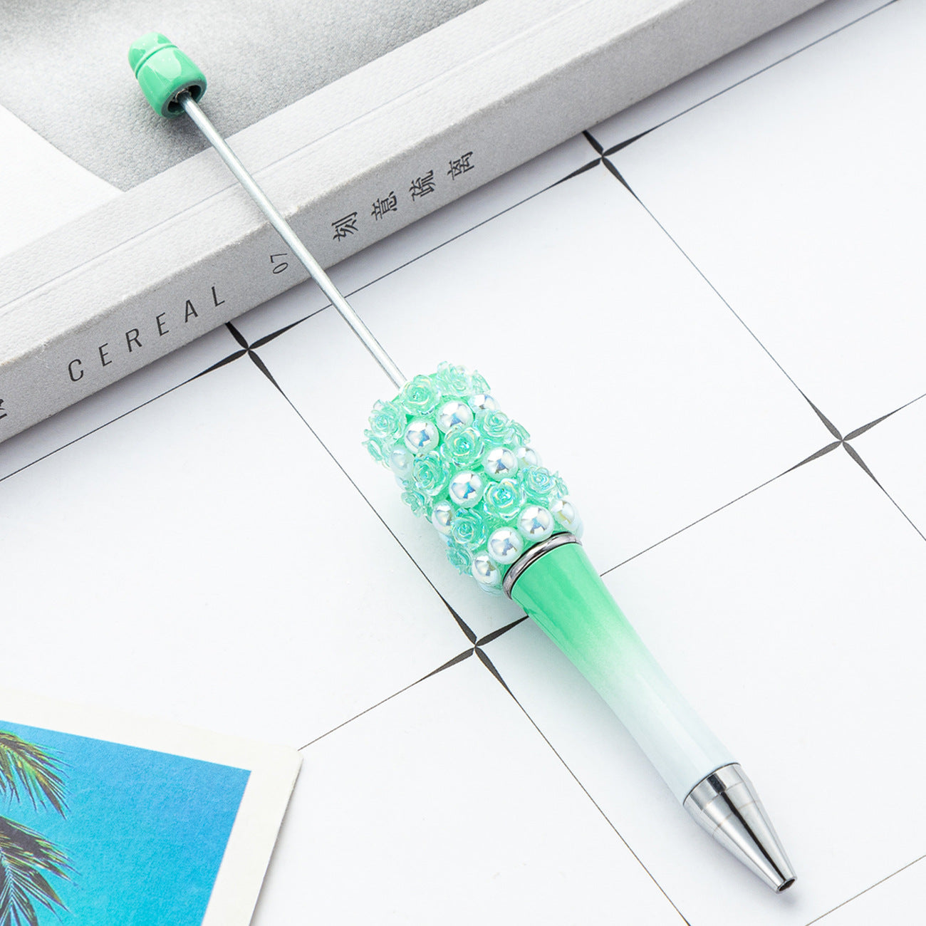 Creative Beadable Pens Rose Flower Handmade Stickers Multi-color Rotating Ballpoint Pens-1PCS