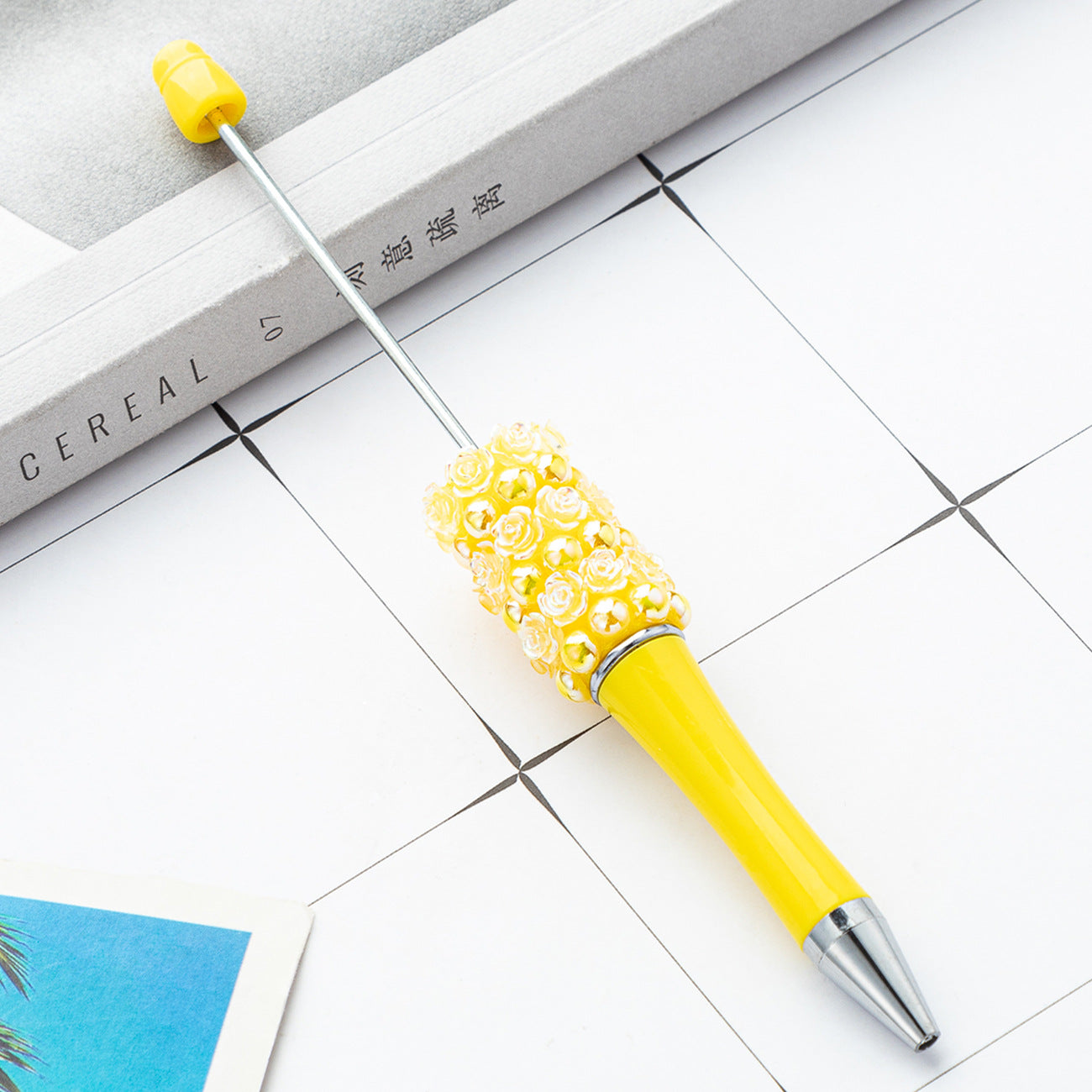 Creative Beadable Pens Rose Flower Handmade Stickers Multi-color Rotating Ballpoint Pens-1PCS