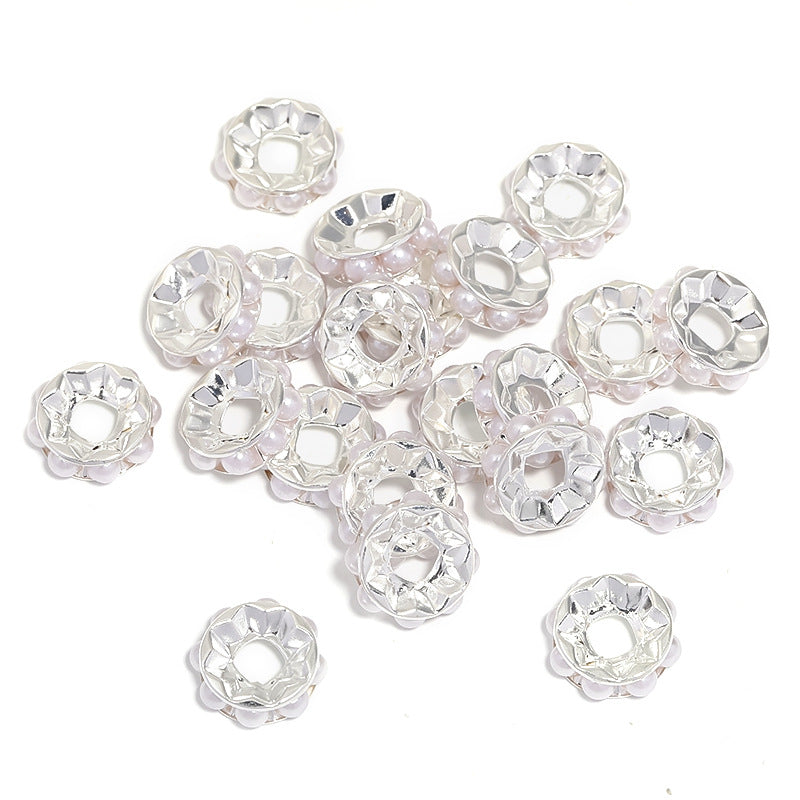 17mm Pearl Round Straight Edge Diamond Ring Metal Spacer Beads-100PCS