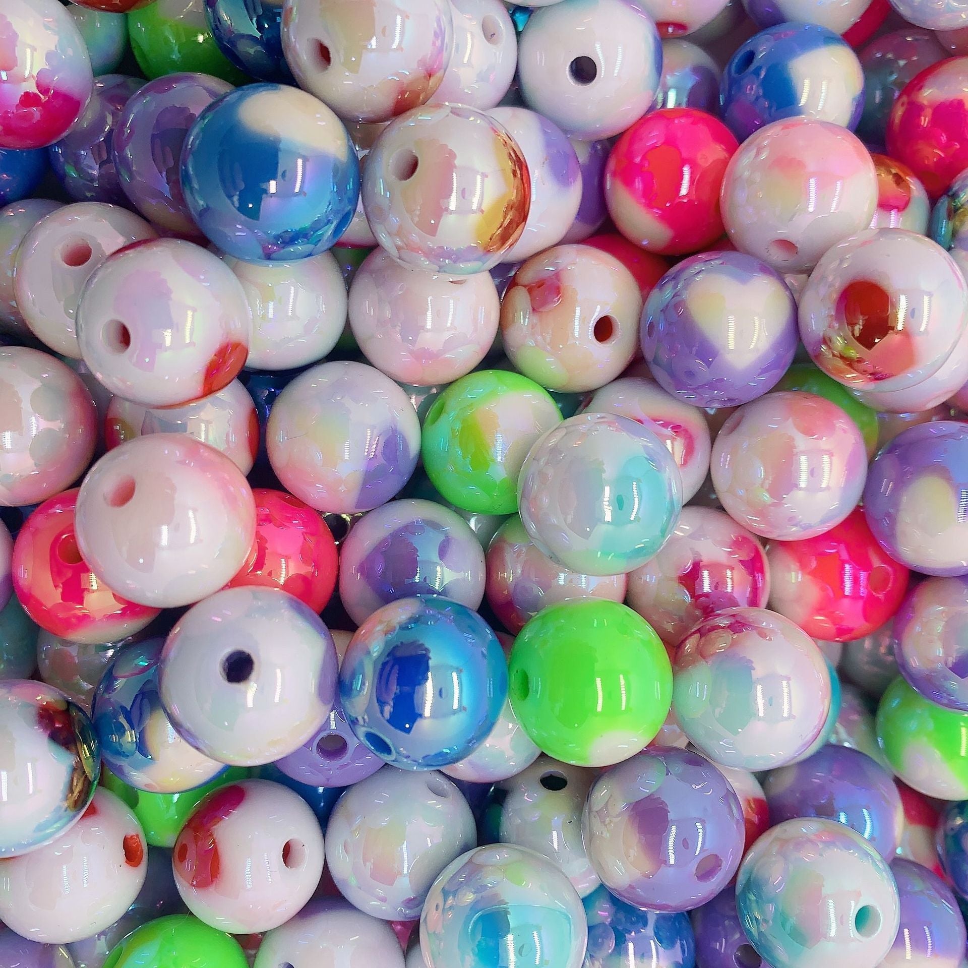 16mm color-plated uv printing love heart straight hole round Beads-50PCS