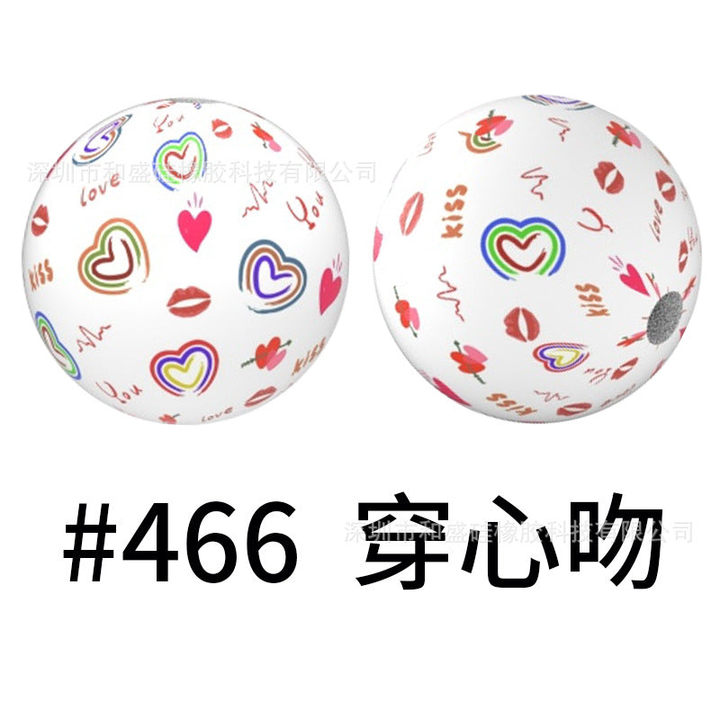 16mm Colorful Silicone Water Transfer Beads Print Silicone Beads-50PCS