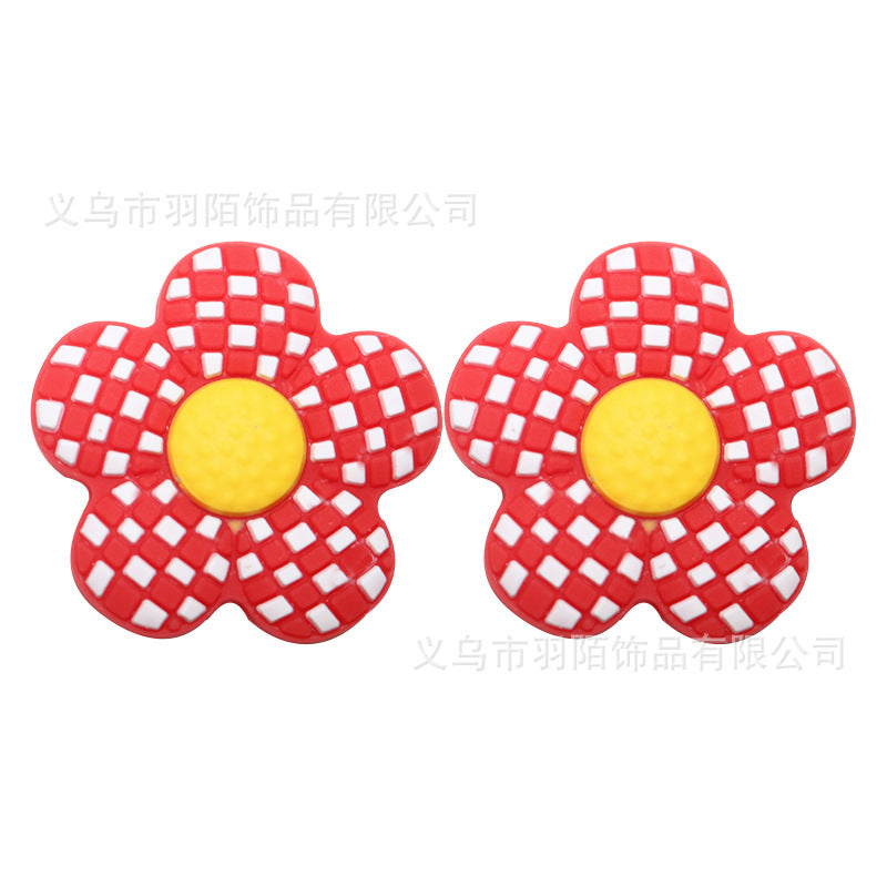 Checkerboard Flower Silicone Beads-10PCS