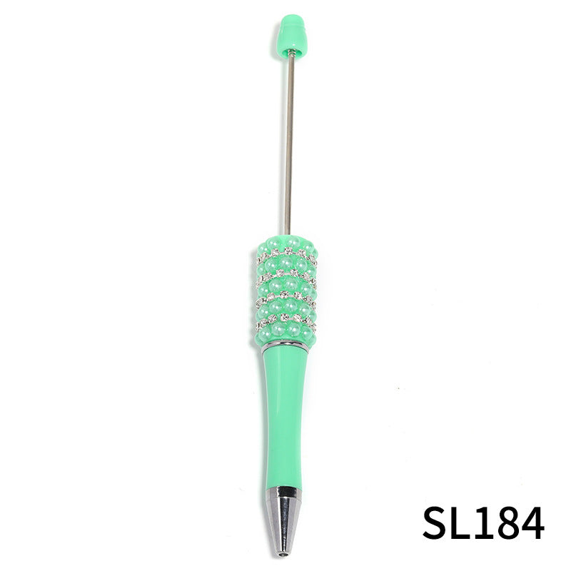 Creative Beadable Pen with Multicolor Pearls and Rhinestone Chains Plastic Rotating Ballpoint Pen-5PCS