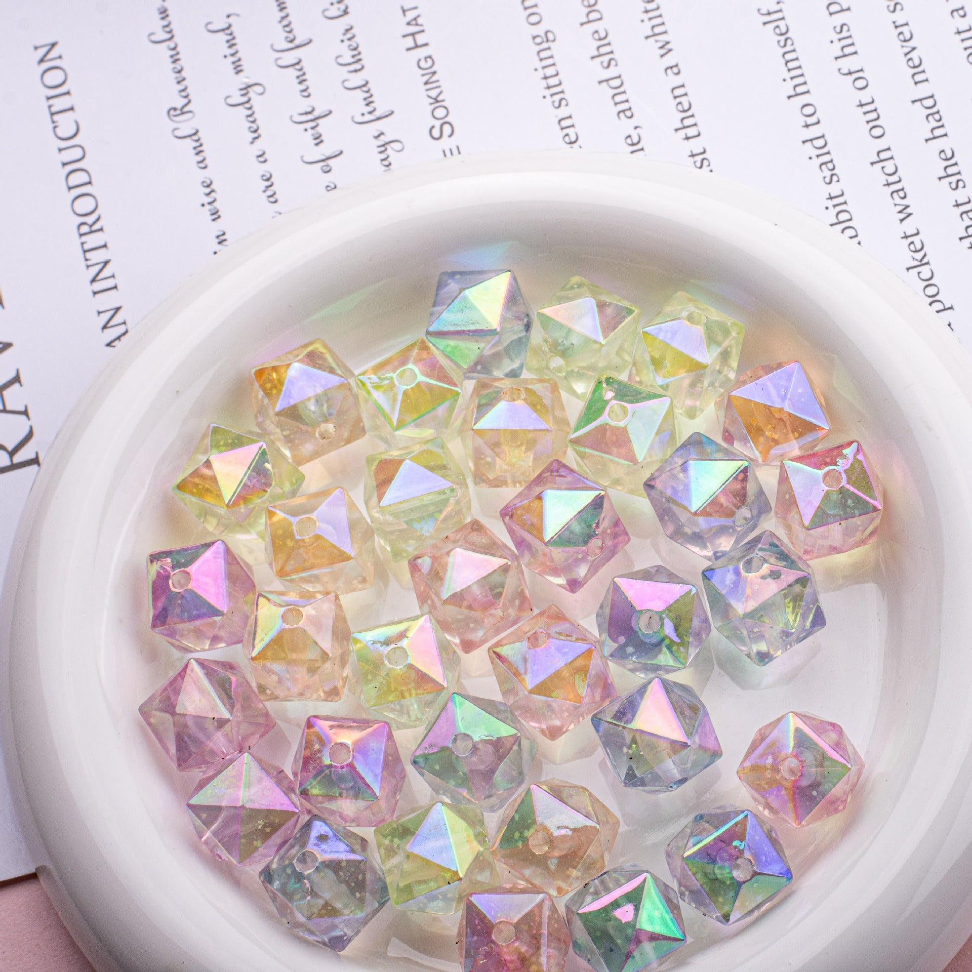 DIY Luminous Square Beads Prismatic Acrylic Straight Hole Beads-50PCS