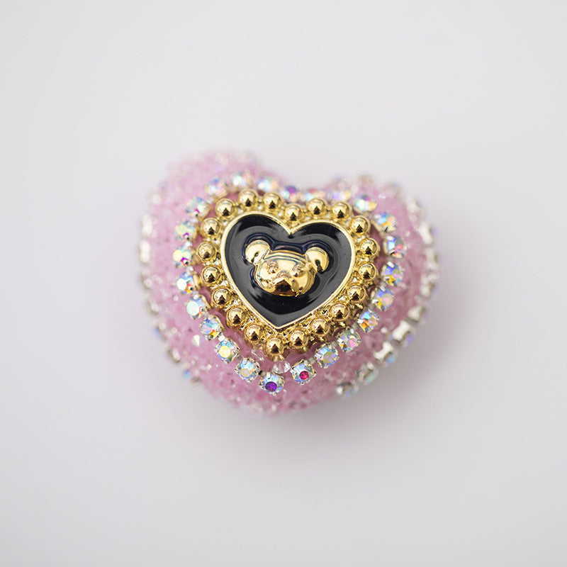 Acrylic Rhinestones with Large Peach Heart Beads-2PCS