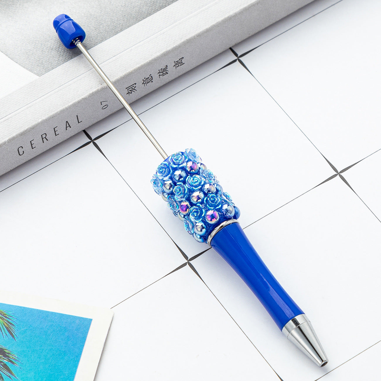 Creative Beadable Pens Rose Flower Handmade Stickers Multi-color Rotating Ballpoint Pens-1PCS