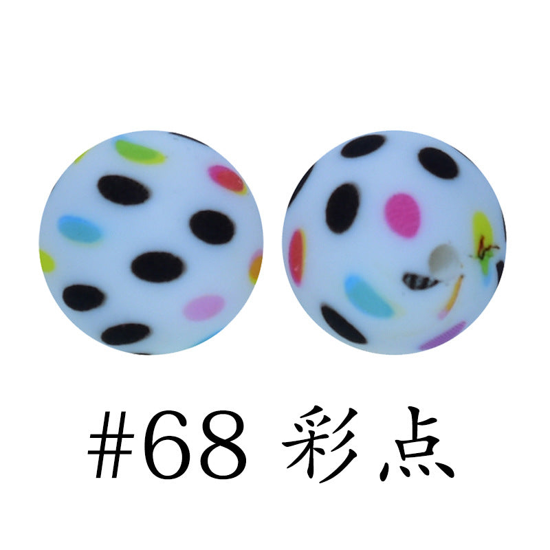 16mm Print Silicone Beads Colorful Silicone Water Transfer Beads-50PCS