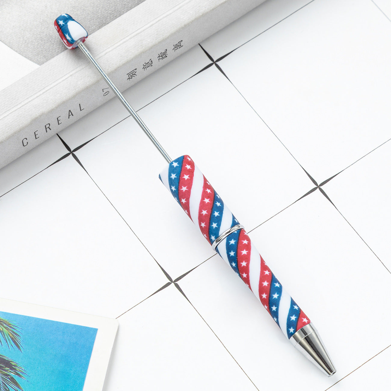 Creative Independence Day Beadable Pens DIY Beadable Plastic Pen-2PCS