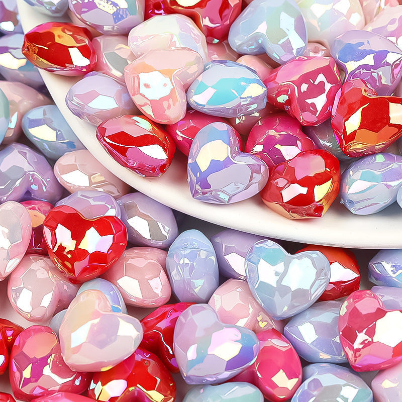 Acrylic UV Plating Cut Face Love Beads-50PCS