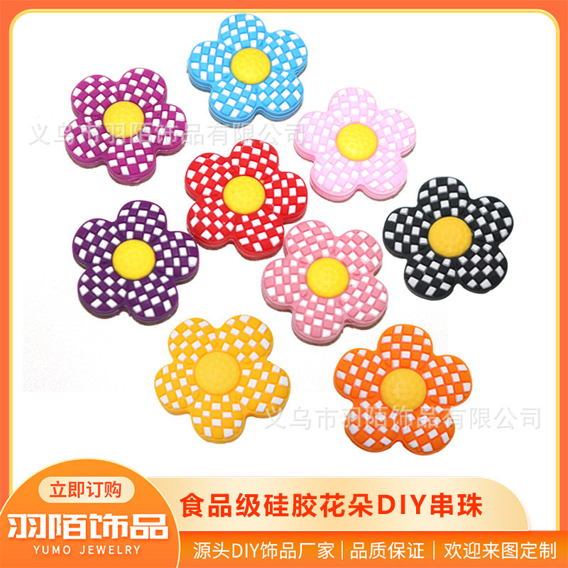 Checkerboard Flower Silicone Beads-10PCS