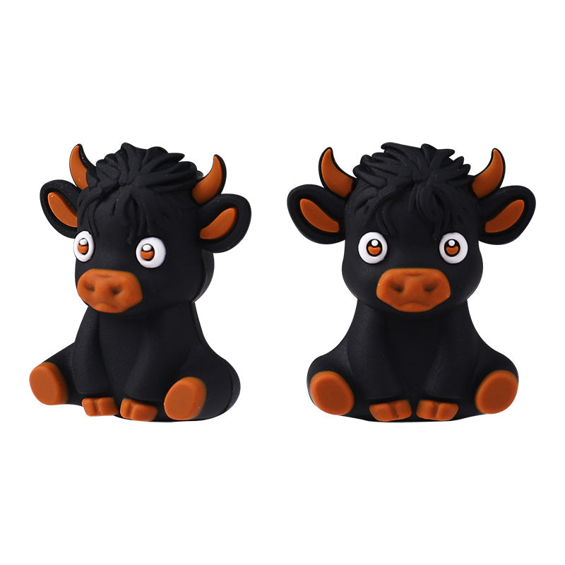 3D Cartoon Highland Cow Silicone Beads-10PCS