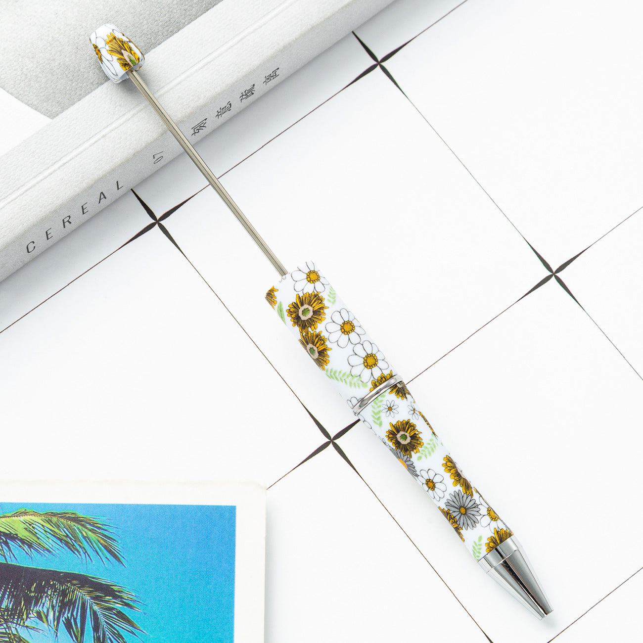 Creative Beadable Pens Floral Butterfly Plastic Pen DIY for Beaded-2PCS