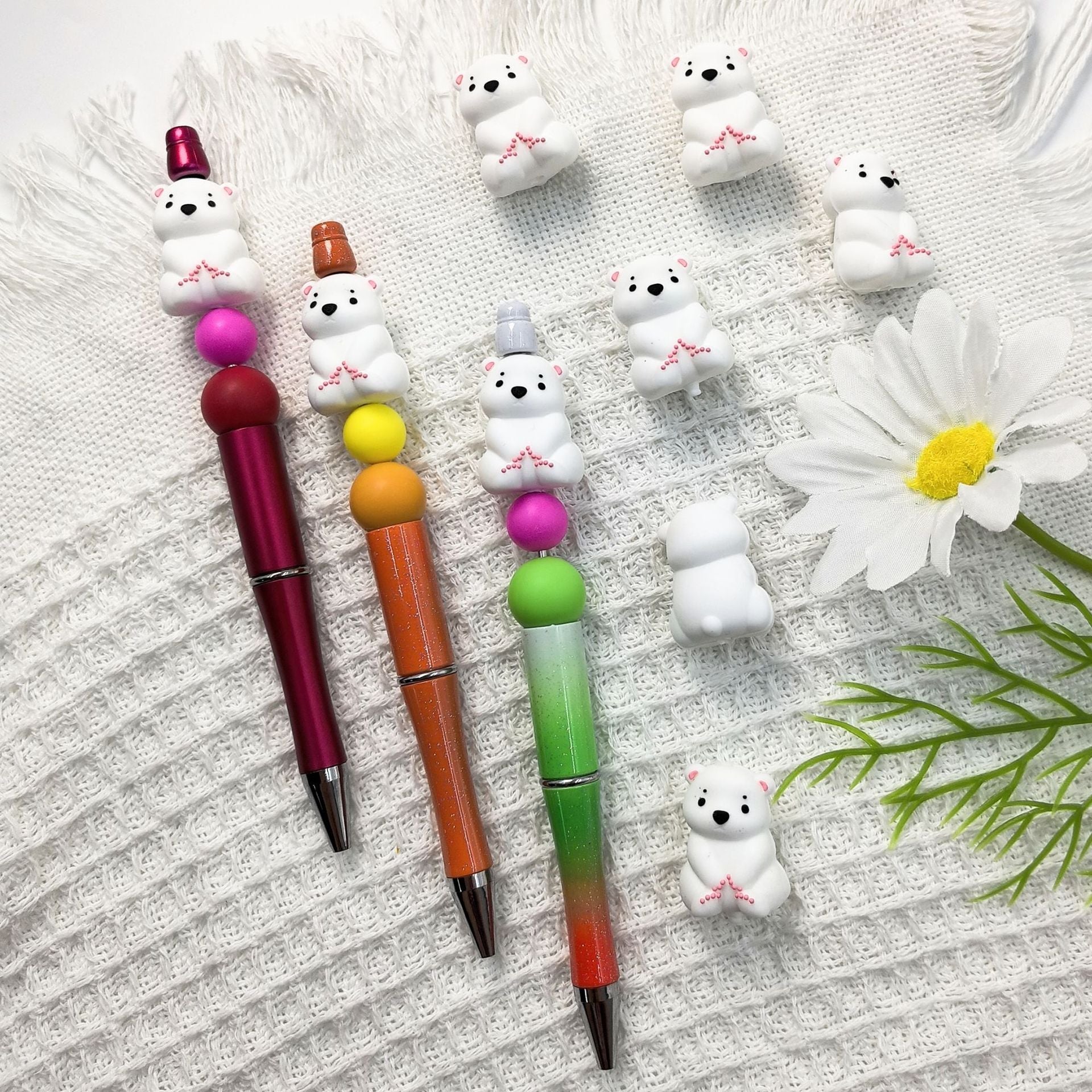 3DThree-dimensional Silicone Cute Cartoon White Bear DIY Beads-10PCS