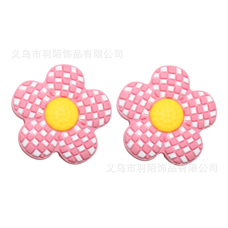 Checkerboard Flower Silicone Beads-10PCS